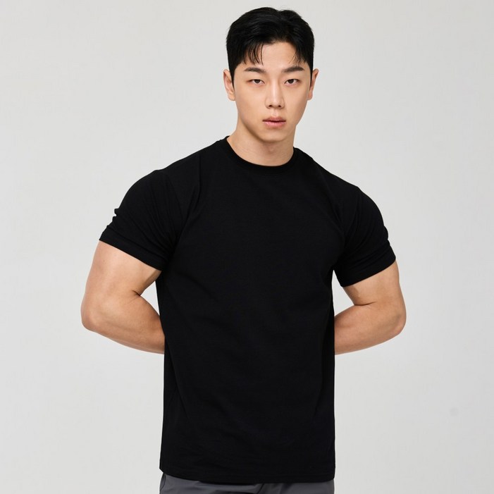 허그본 무지 머슬핏 반팔 티셔츠