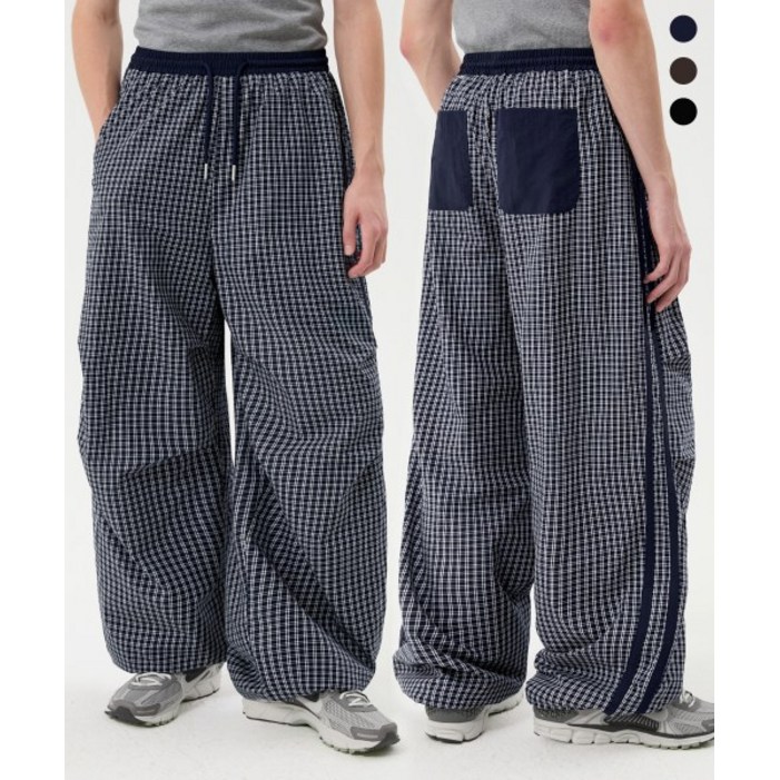 매장정품 트릴리온 TRILLION 체크 파라슈트 트랙 라인 와이드 팬츠3color