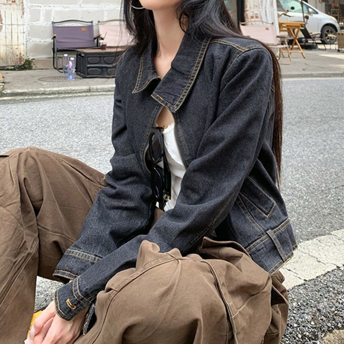 대박난박양 블랙 데님 크롭 자켓