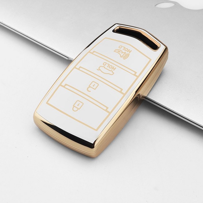 키에티 제네시스 4버튼 스마트키 호환 TPU 키케이스 단품, 골드화이트