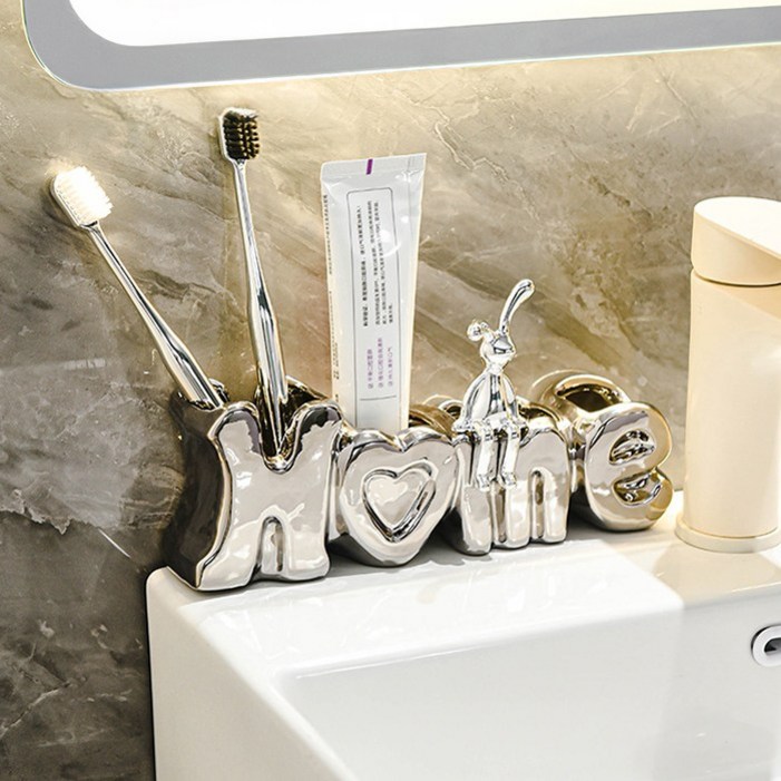 리빙공감 홈티스 치약 칫솔꽂이 거치대, 실버, 1개