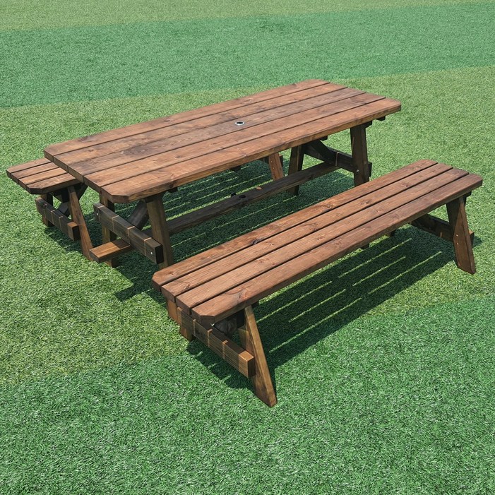 목수이야기 원목 분리형 68인용 야외테이블 양쪽평벤치 세트 파라솔 탁자 무도색 도색