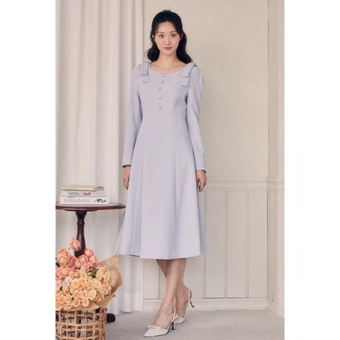 ❲매장정품❳ JJ지고트 결혼식 원피스 단정한 리본 디테일 플레어 GP3P0OP311 하객 오피스 룩