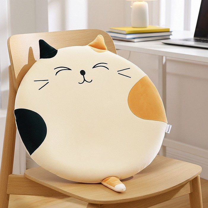 논슬립 메모리폼 고양이캐릭터 원형방석 벤치 유아방석, 삼색냥