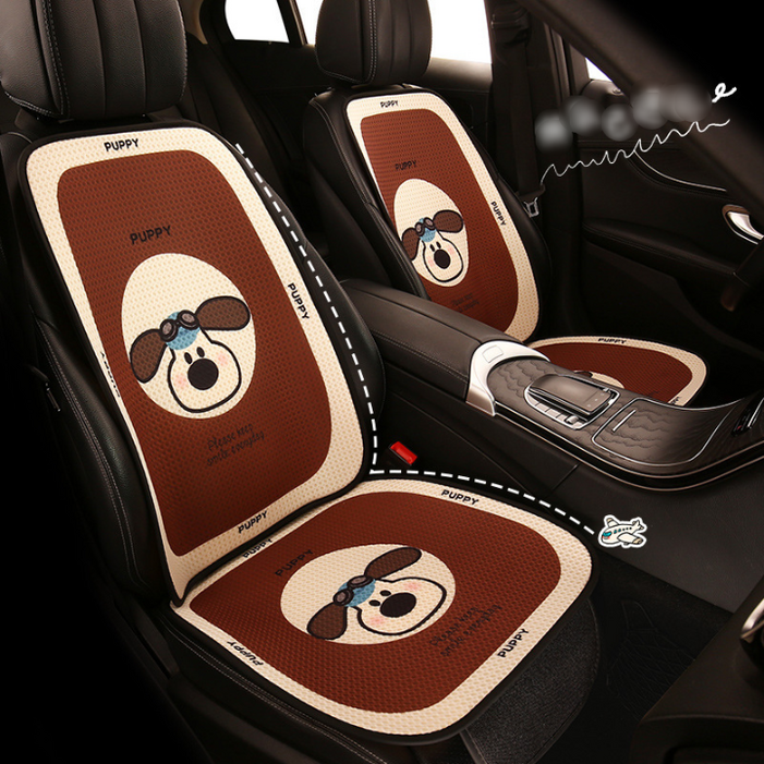 파파무니 자동차 캐릭터 사계절용 시트커버 통풍 쿠션 방석 세트, 브라운 앞좌석 세트, 1개
