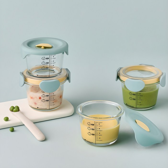 락앤락 리틀럽 디어 혼합 원형 이유식용기, 스카이블루, 4개, 260ml