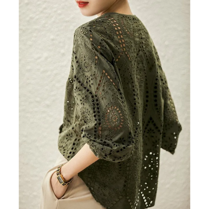해요스 엘레강스 펀칭 레이스 블라우스