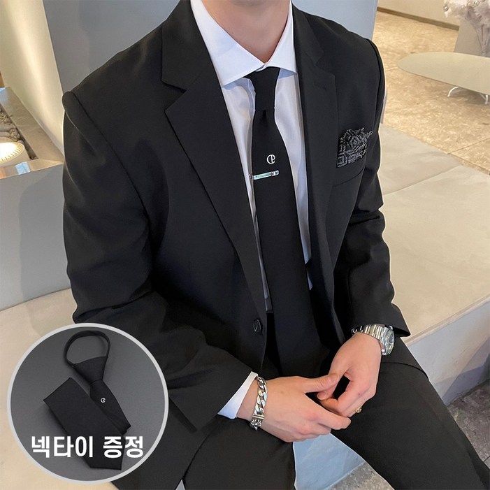 남자 베이직 사계절 스판 캐주얼 정장세트 빅사이즈수트 셋업 M5XL 넥타이증정 남자 베이직 사계절 스판 캐주얼 정장세트 빅사이즈수트 셋업 M5XL 넥타이증정