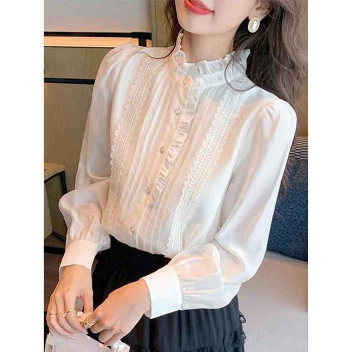 해피유통 여성 봄가을 고급감 긴팔 프릴 블라우스 출근룩 셔츠 why