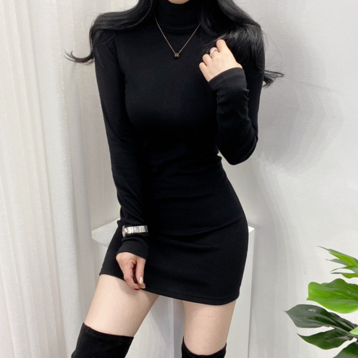 스트릿제이 기장선택 스판 무지 슬림 기모 폴라 원피스