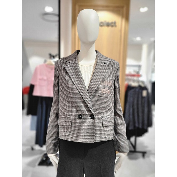 [씨씨콜렉트] 씨씨콜렉트 체크 자수 레터링 크롭 재킷 E233MSF105 (P002875544) 381017