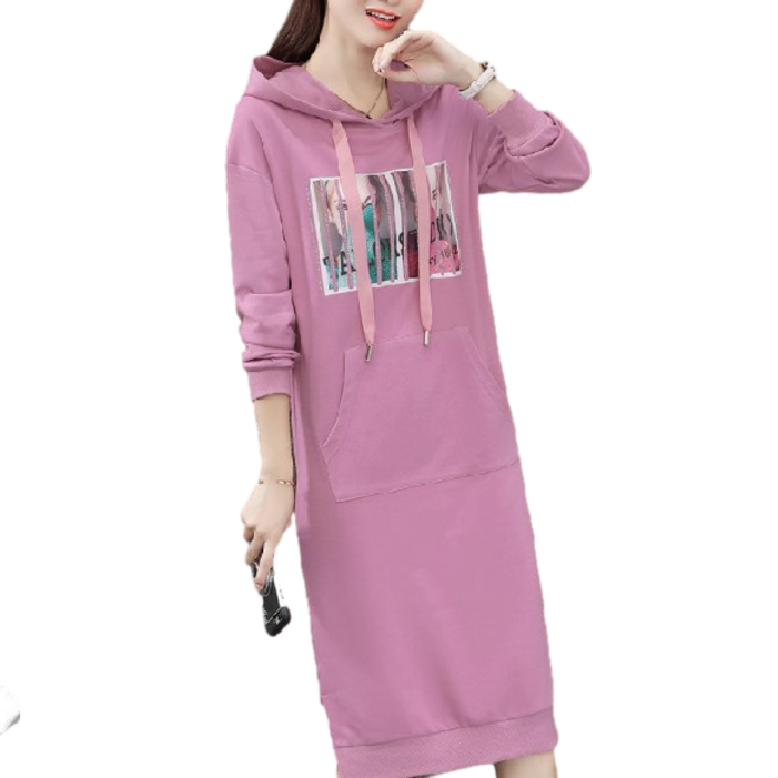 1+1 겨울 맨투맨 여자 긴팔 무릎 롱 원피스 2종 세트  6S133