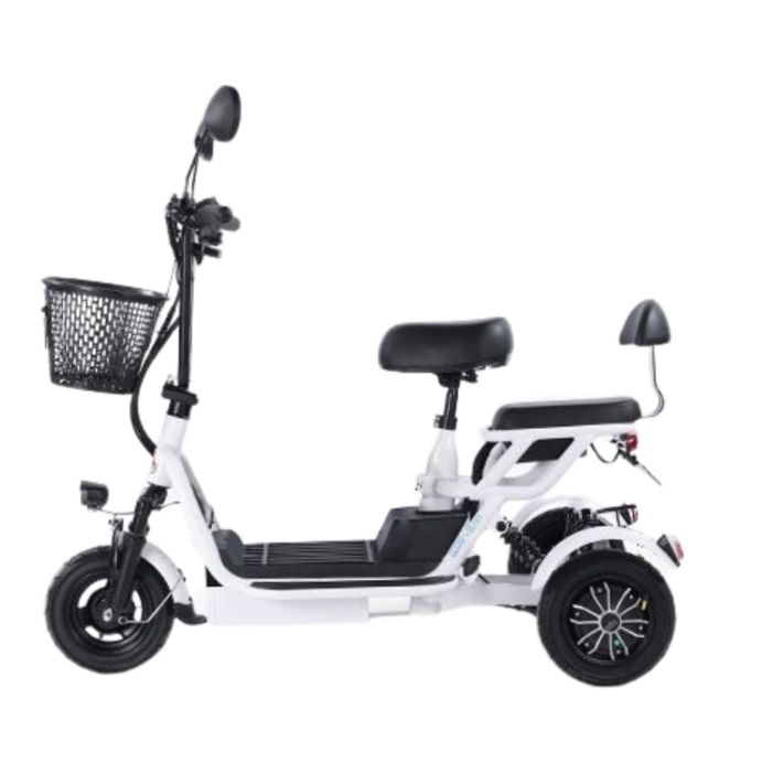 모토마리 전기 자전거 스쿠터 삼륜 세발 전동 출퇴근 배달용 2인용, 화이트, 하이텐강