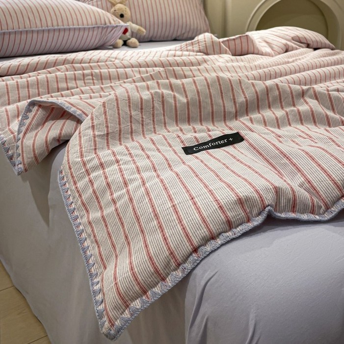 크크라이프 먼지 없는 순면 스트라이프 차렵이불