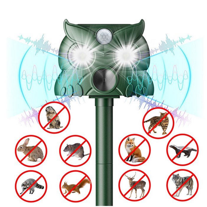 KC인증 LED경보음 강력 초음파 태양열 충전 USB 충전 적외선 방수 20여종 동물해충 두더지 모기쥐좀먹은야생사슴퇴치기