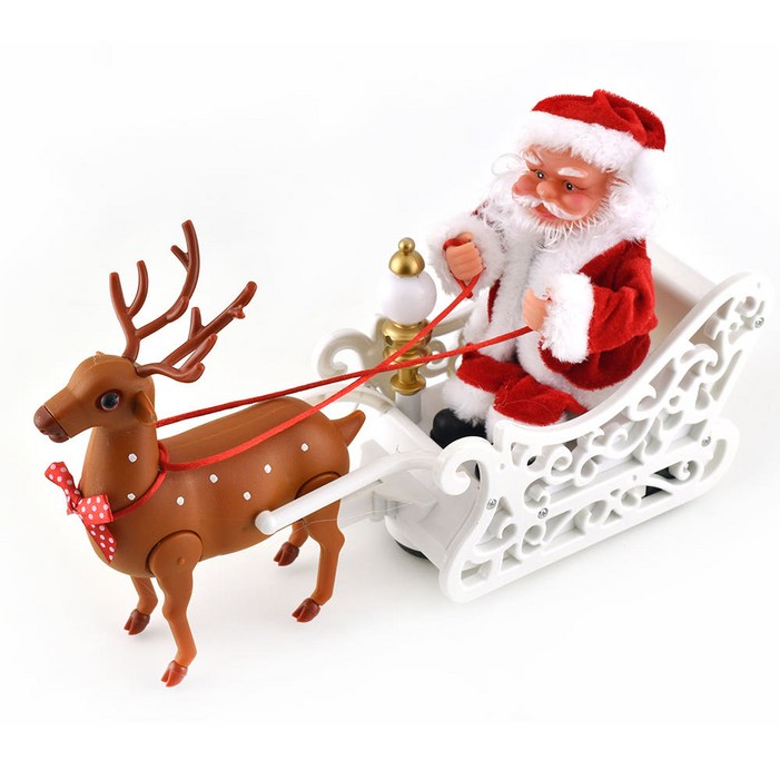 루돌프가 끄는 썰매타고 노래부르는 산타인형 크리스마스 소품