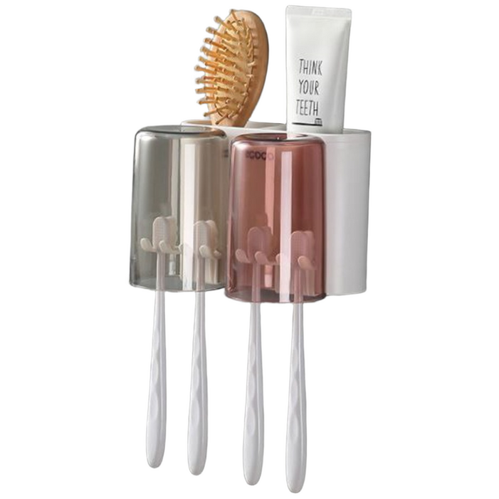 욕실 거꾸로 양치컵 걸이 칫솔 치약 꽂이 홀더 거치대, 컵 2구