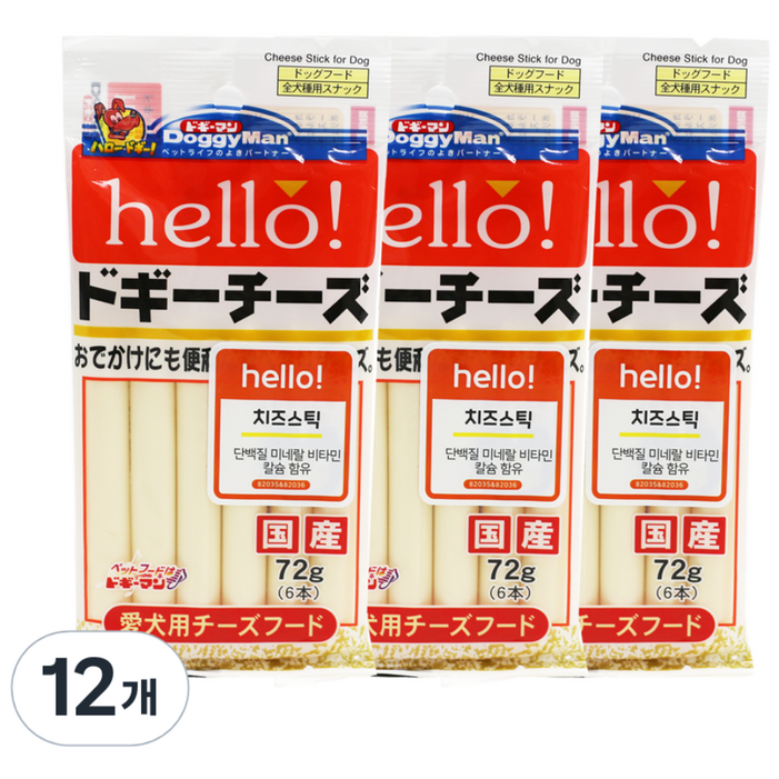 도기맨 헬로 치즈 스틱 강아지 간식 6p, 치즈맛, 72g, 12개