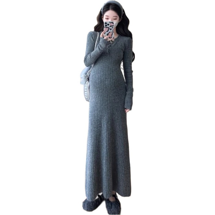 리반토 임부골지니트롱원피스 슬림핏 가을겨울 데일리마터니티룩