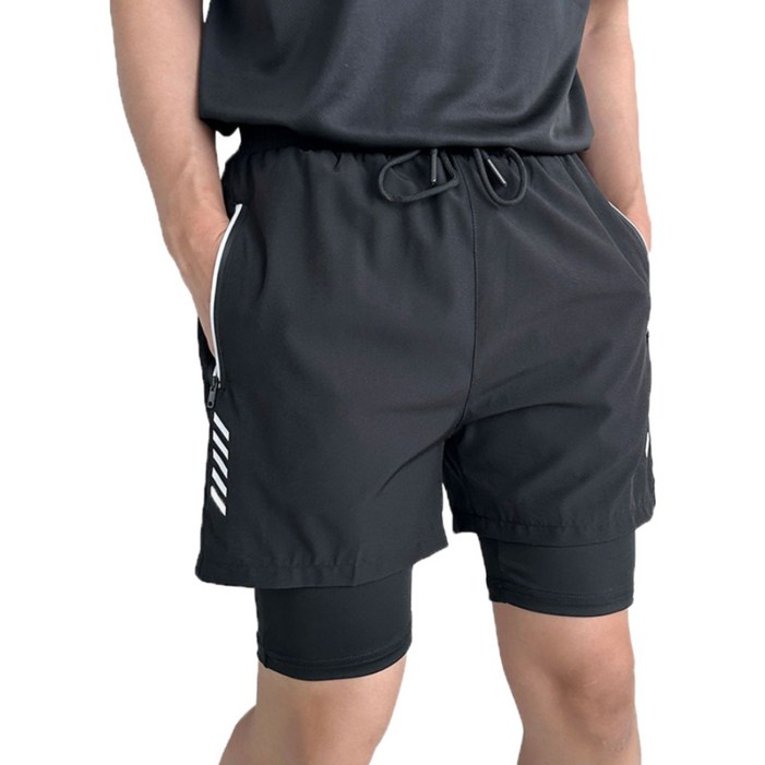 남자 투인원 일체형 숏 레깅스 반바지