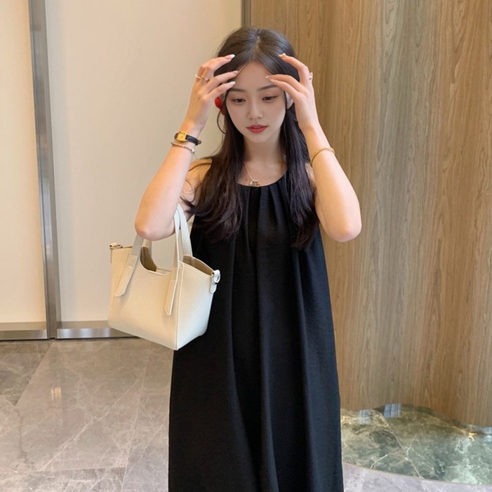 유라온 시원한 A라인 민소매 원피스 여름 나시 롱원피스