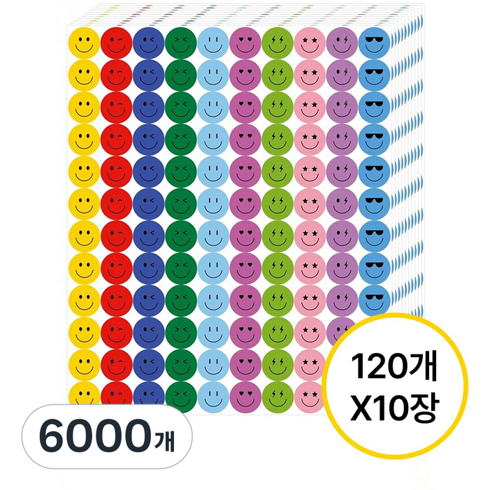 지니밸리 칭찬 스티커 10가지 색상 10장, 6000개, 방긋