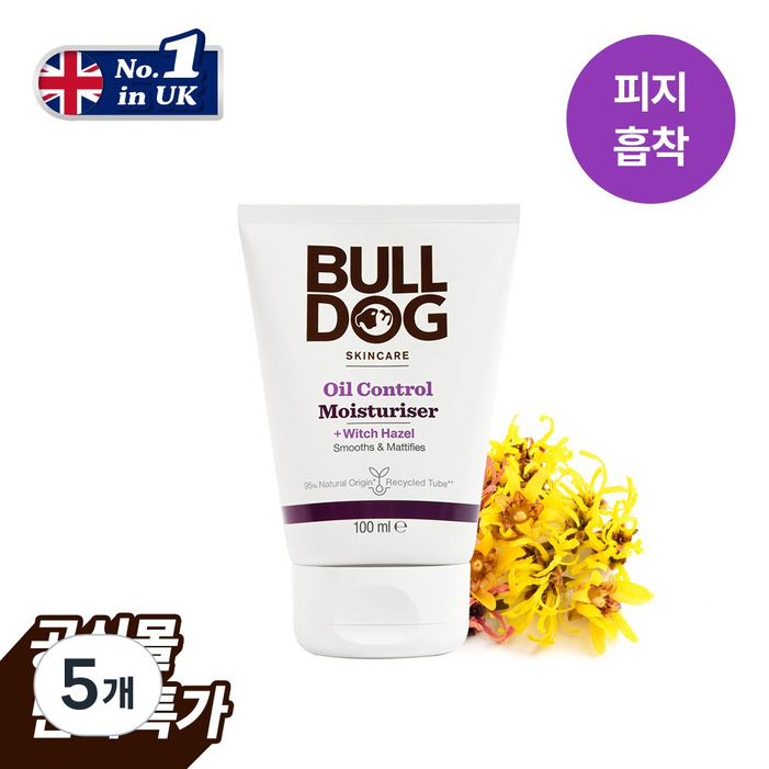 불독 오일 컨트롤 모이스처라이저 지성 모공피부용 피지조절 남성 올인원 로션, 100ml, 5개