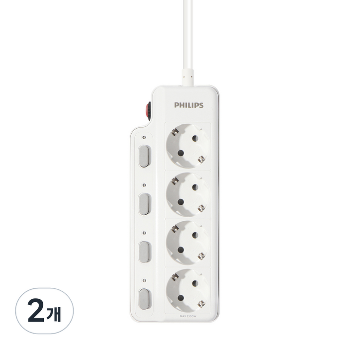 필립스 스위치 탑재 멀티콘센트 4구, 3m, 단일 색상, 2개