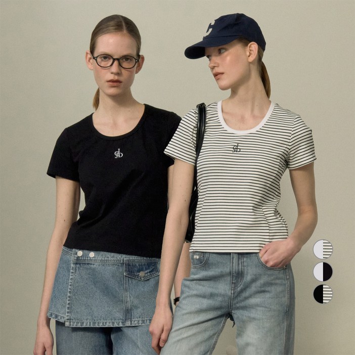 쥬시쥬디 여성용 라운드 에센셜 반팔 티셔츠 2종 세트 JZTS026B