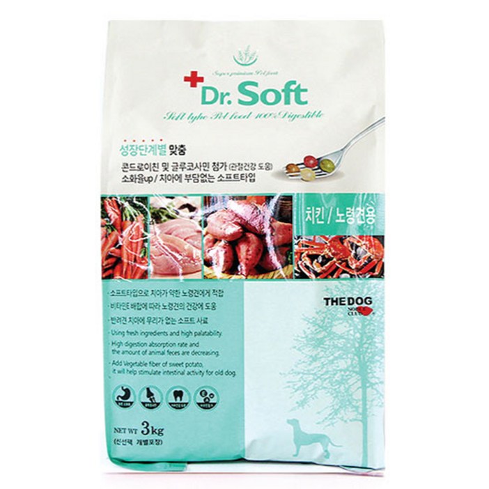 더독 노령견용 강아지 닥터 소프트사료, 닭, 3kg, 1개