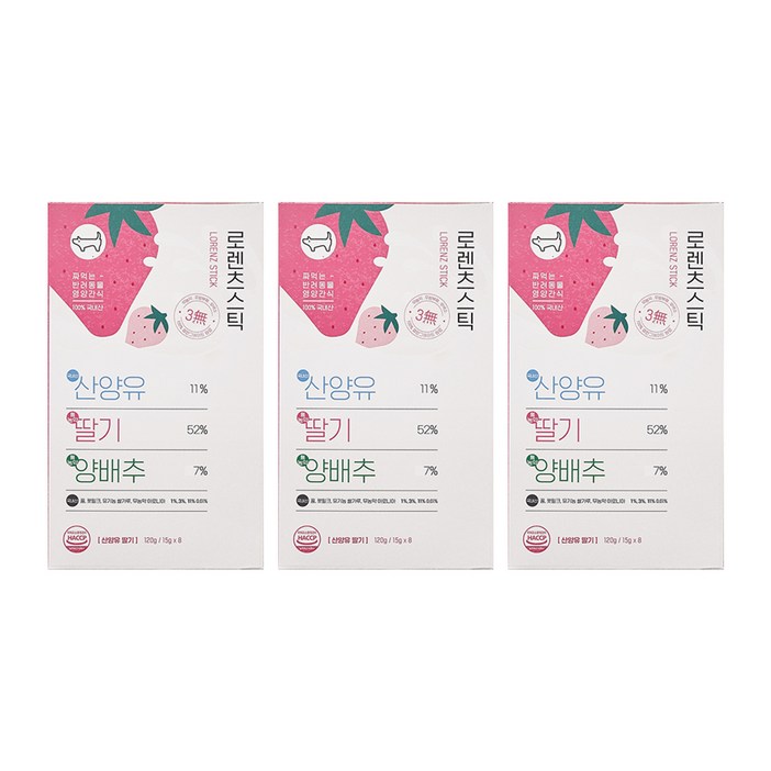 로렌츠스틱 반려동물 간식 15g, 산양유 + 딸기 + 양배추 혼합맛, 24개