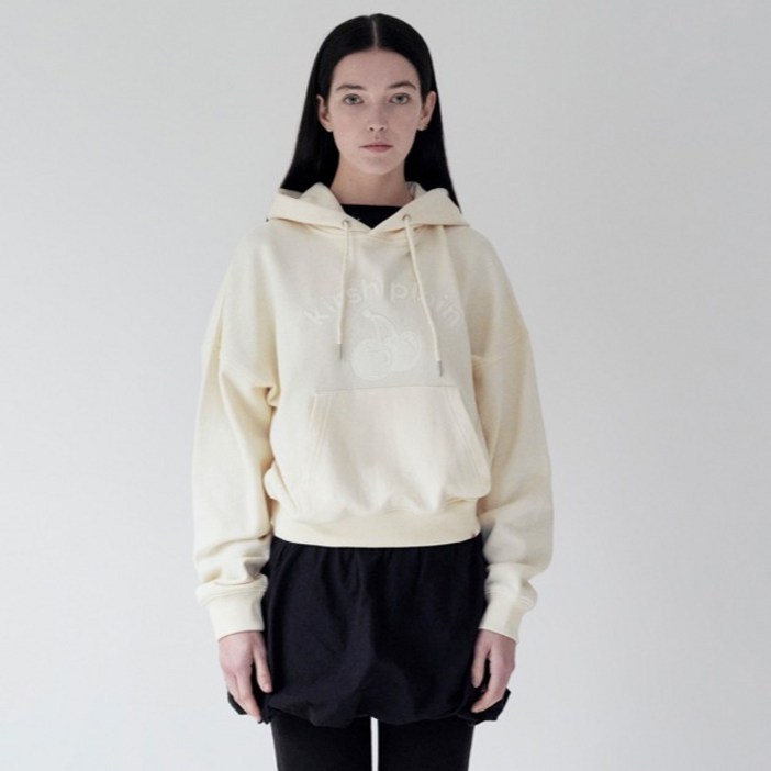 키르시 플레인 체리 아치 로고 크롭 후드 티셔츠