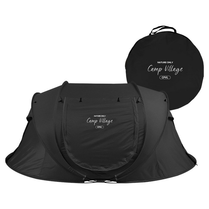 캠프빌리지 원터치 열차단 돔텐트, 블랙, 2~4인용