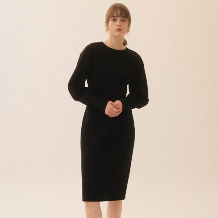 온앤온 여성용 허리 단추 포인트 니트 원피스