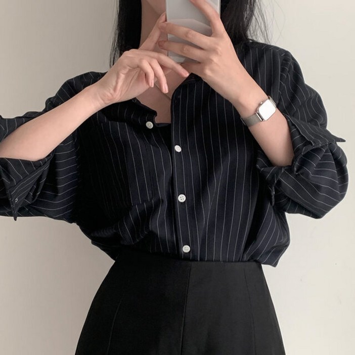 언헤브 여성용 레트로 스트라이프 셔츠