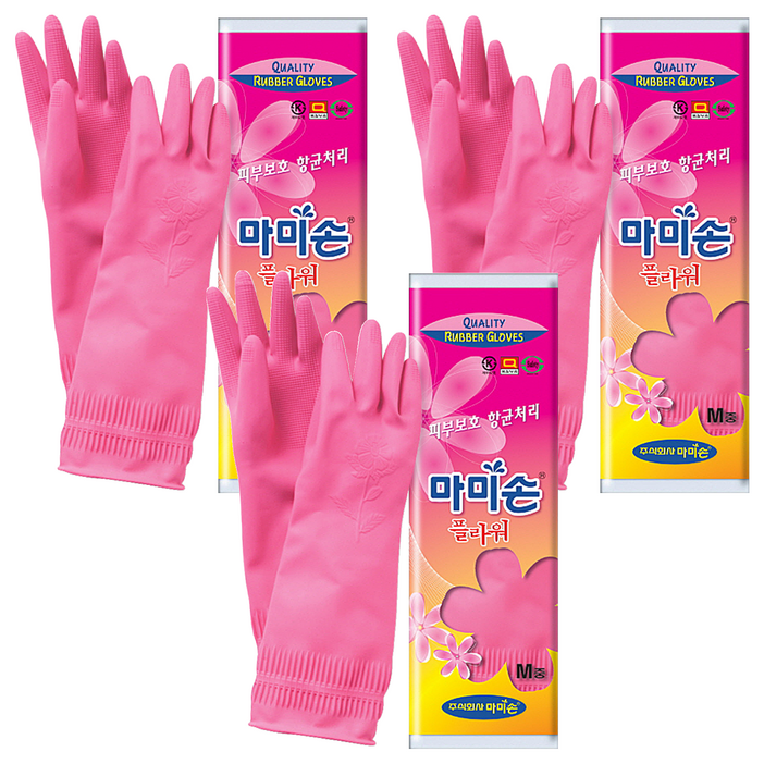 마미손 플라워 고무장갑, 중M, 3개