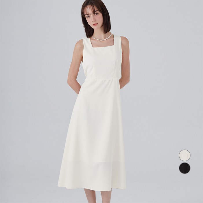 ELLE PARIS 여성용 스퀘어넥 플레어 나시 원피스