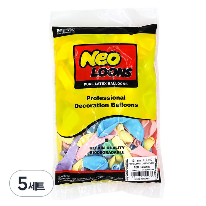 네오룬스 라운드 풍선 13cm 100p 세트, 파스텔매트 색상혼합, 5세트