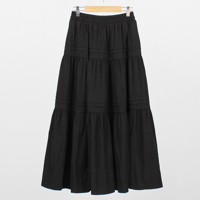 빼빼 여성용 밴딩 핀턱 캉캉 롱 스커트