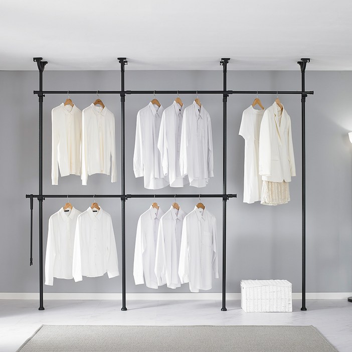이지온 국민튼튼 플랫 고정식 설치형 드레스룸 5단 행거 EFB405, 블랙