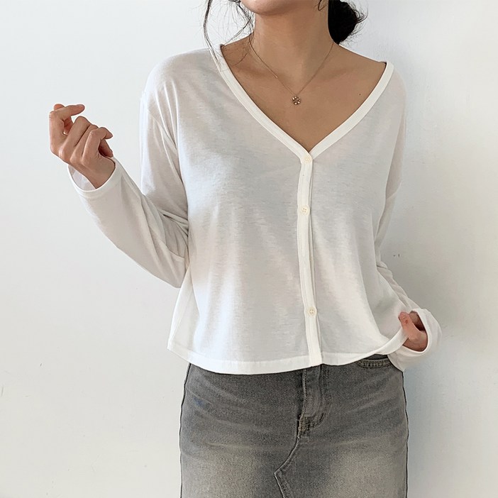 라라온 여성용 여리핏 브이넥 크롭 가디건 25TSP3467