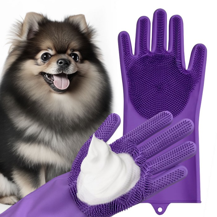닥터블랭크 강아지 소프트 실리콘 목욕 브러쉬 장갑 양손착용 세트, 퍼플, 1세트
