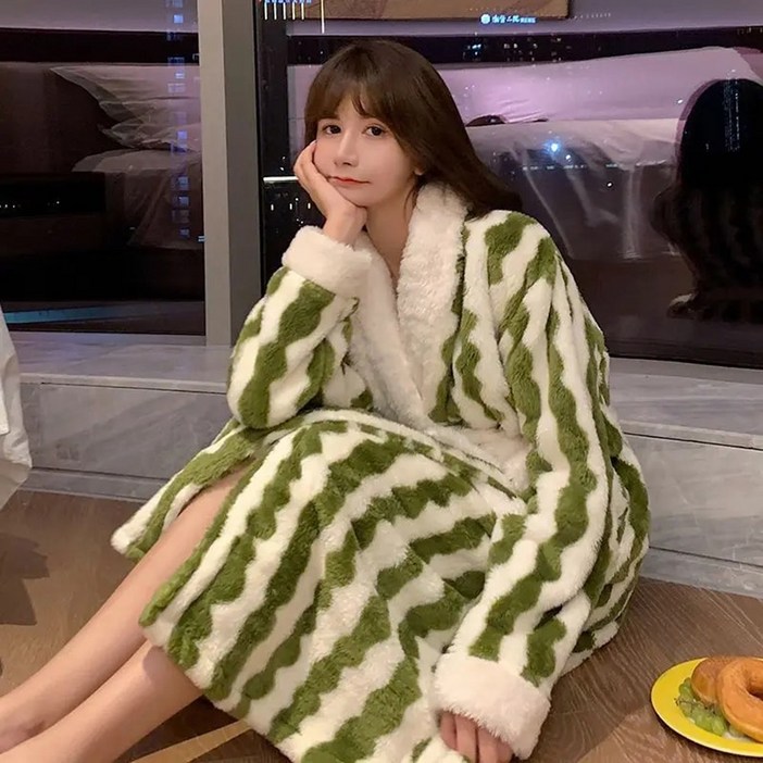 샤워가운 호텔 로브 사계절 목욕가운 겨울 극세사 수면 잠옷 로브, 워터멜론Large, 1개