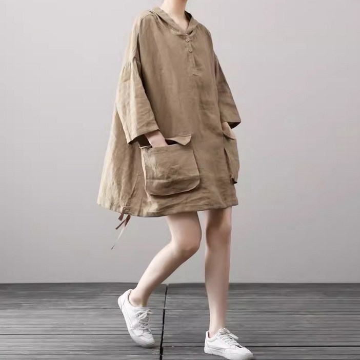 퀸앤조이 네모라 오버핏 빅포켓 후드 롱셔츠 아우터