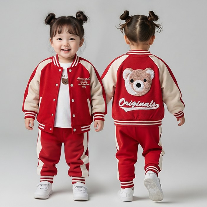 몽실이 뽀글곰 야구점퍼 3pcs 상하복세트 봄 가을 여아 남아 외출복