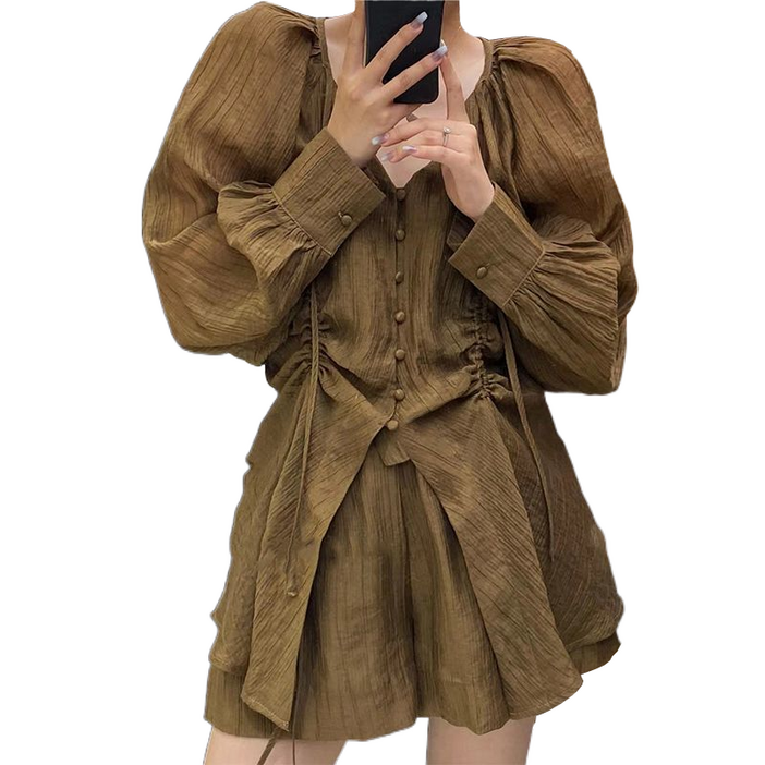 셀럽당 여성 여름 신상 긴팔셔츠반바지 세트 YR0318KR