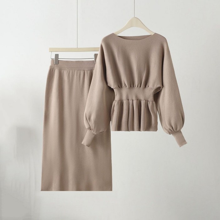 셀럽당 패션 세트 여춘추 슬림핏 겨울 니트 스커트 투피스Q04987