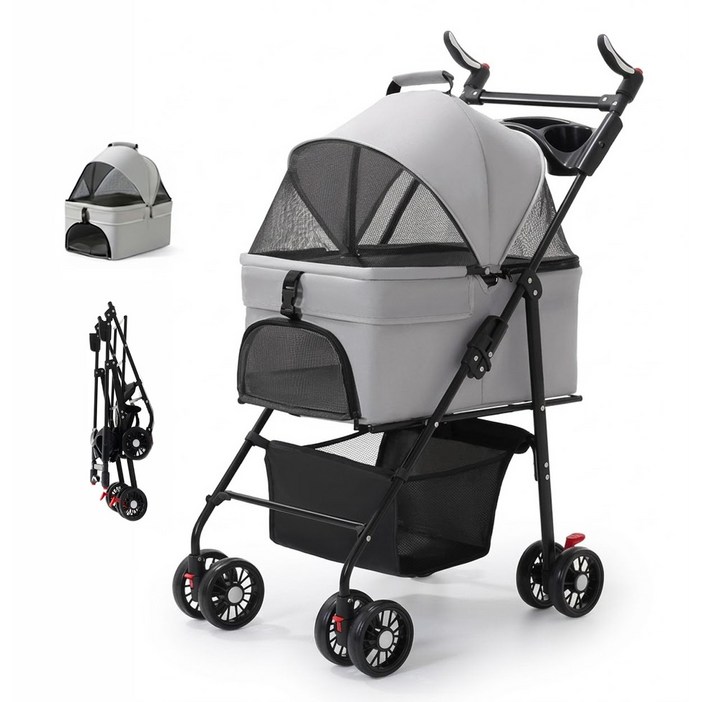 휘서댕 원터치 퀵폴딩 접이식 분리형 초경량 강아지 유모차