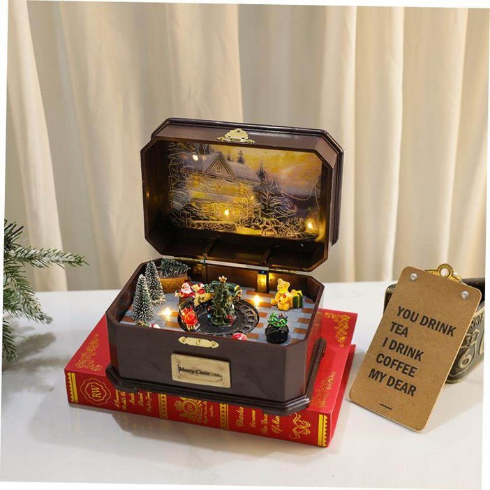 크리스마스 음악 오르골 조명 선물 인테리어 무드등 뮤직박스, 작은 기차 스타일