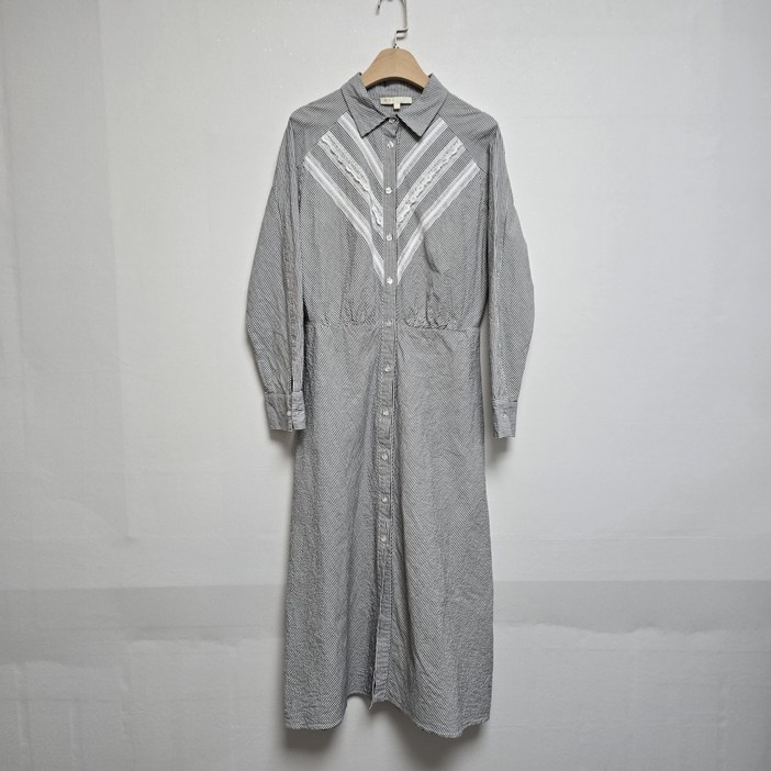 빈티지﻿ 마쥬 스트라이프 레이스 벨티드 셔츠 원피스S